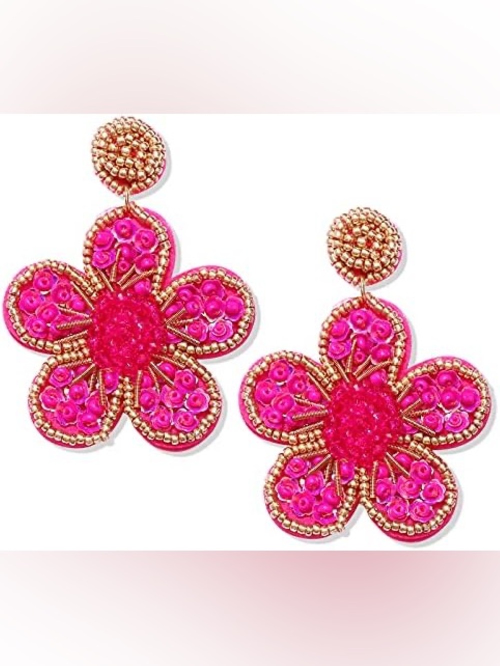 Flower Power Hot Pink Beaded Earrings
